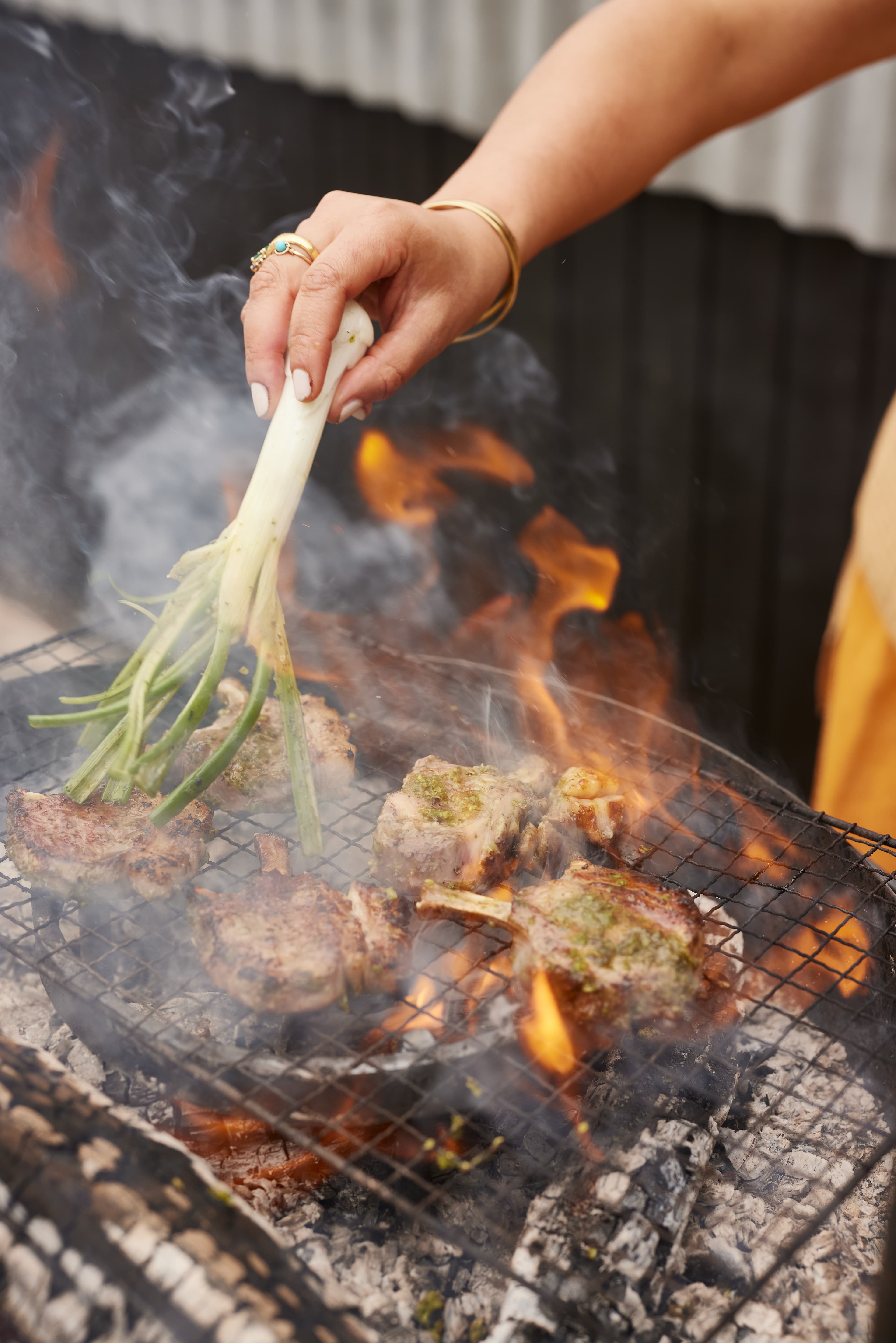 Lamb chops on the fire grill